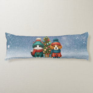 Coussins Longs Joli chiot et petit chat de Noël