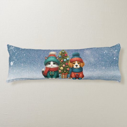 Coussins Longs Joli chiot et petit chat de Noël (Devant)
