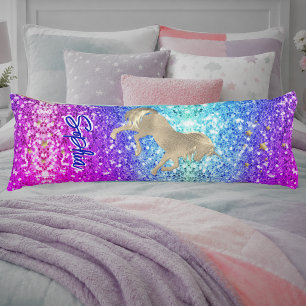 Coussins Longs Joli licorne rose Paillettes arc-en-ciel monogramm