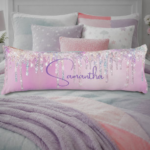 Coussins Longs Joli monogramme licorne rose faux paillettes goutt