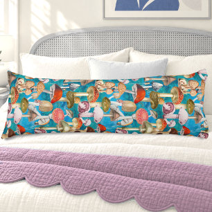 Coussins Longs Joli motif de champignons turquoise bleu fongi