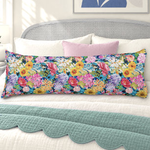 Coussins Longs Joli motif floral élégant aqua jaune