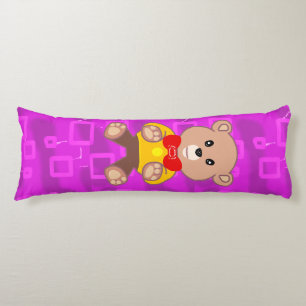 Coussins Longs Joli ours en peluche sur fond géométrique rose 