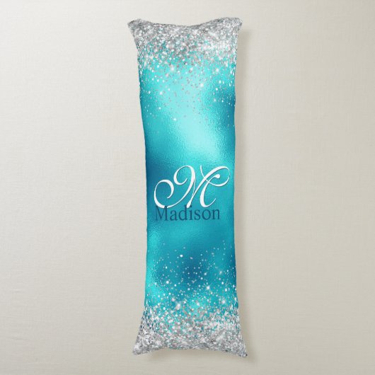Coussins Longs Joli turquoise argent faux parties scintillant mon (Devant (Vertical))