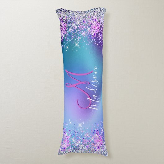 Coussins Longs Joli turquoise violet faux parties scintillant mon (Devant (Vertical))