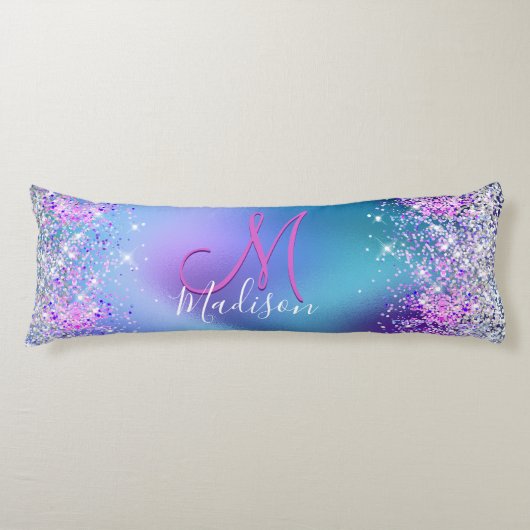 Coussins Longs Joli turquoise violet faux parties scintillant mon (Devant)