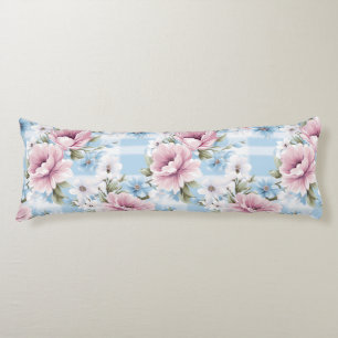 COUSSINS LONGS JOLIE FLEURS DE COULEUR D'EAU BLEUE ROSE PASTEL