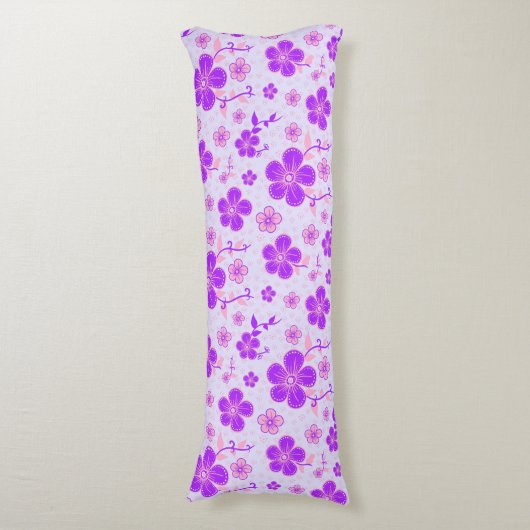Coussins Longs Jolie impression florale violet et rose sur Lavend (Devant (Vertical))