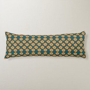 Coussins Longs Jouer orange et floral turquoise foncé