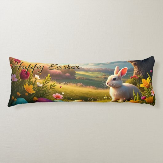 Coussins Longs Joyeuses Pâques dans un paysage printanier (Devant)