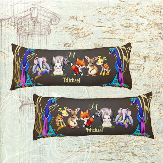 Coussins Longs Jungle Safari Peacock Elephant Hare Rhino Monogram