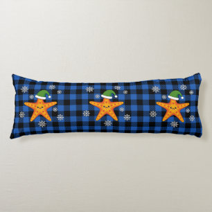 Coussins Longs Kawaii Xmas Starfish sur Blue Buffalo Motif