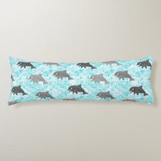Coussins Longs Keiki Aquarelle Dauphin Vague réversible (Devant)