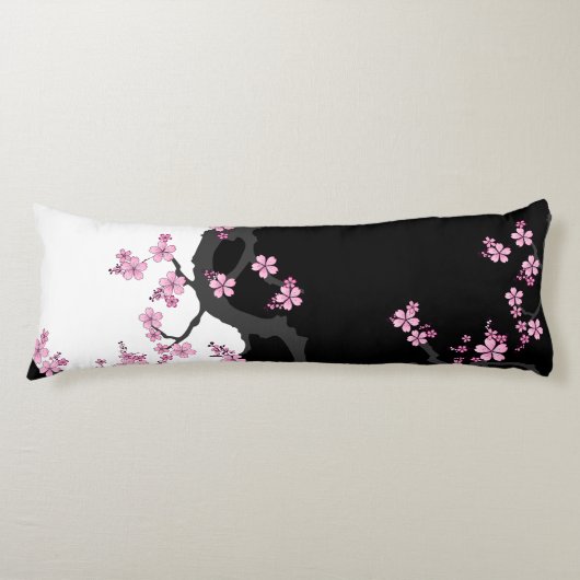 Coussins Longs Kimono japonais Sakura noir et blanc (Devant)