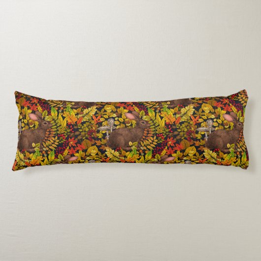 Coussins Longs Lapin d'automne en noir (Devant)