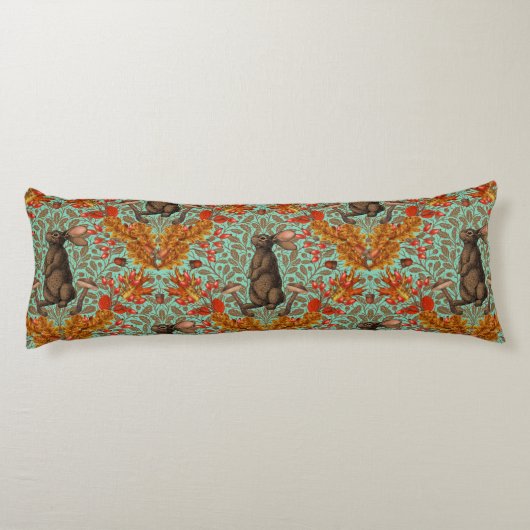 Coussins Longs Lapin d'automne sur vert clair (Dos)