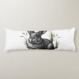 Coussins Longs Lapin gris mignon parmi l'herbe