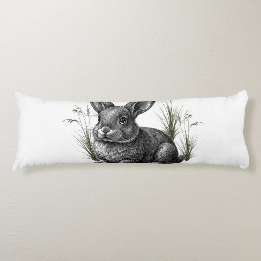Coussins Longs Lapin gris mignon parmi l'herbe (Devant)
