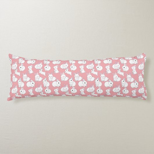 Coussins Longs Lapins blancs motif 01.bw LPink BG (Devant)