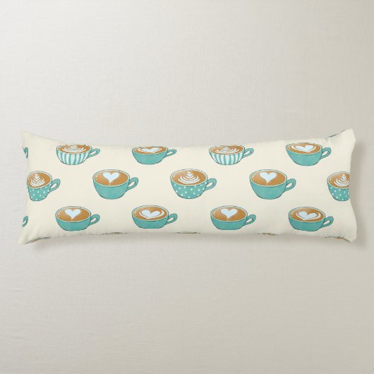 Coussins Longs Latte Art dans de mignons cafés bleus (Devant)