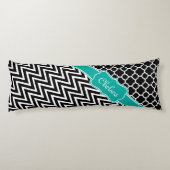 Coussins Longs Lattice noir / Chevron Motif Nom Turquoise (Dos)