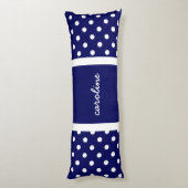 Coussins Longs Le pois mignon, marine et blanc, ajoute votre nom (Dos (Vertical))