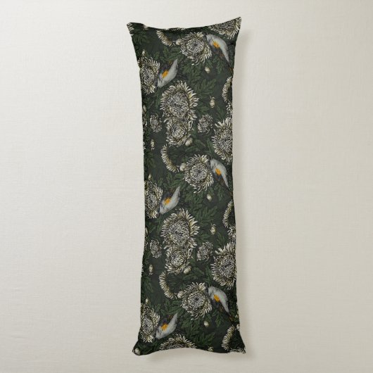 Coussins Longs Les redémarrages dans les chrysanthèmes en vert et (Dos (Vertical))