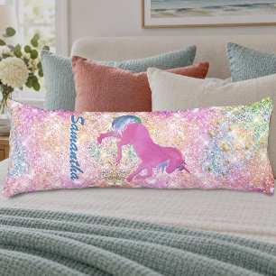 Coussins Longs Licorne arc-en-ciel rose chaud girly mignon Paille