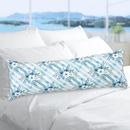 Coussins Longs Light Blue Floral Pattern Coastal Minimal