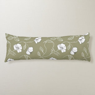 Coussins Longs Ligne Blanche Florale Minimaliste Art Vert Olive