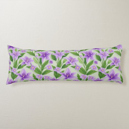 Coussins Longs Lilias violets vibrants avec feuilles vertes (Devant)