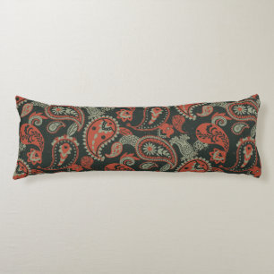 Coussins Longs Linocut Traditionnel Paisley Chaud Orange Mint Ver