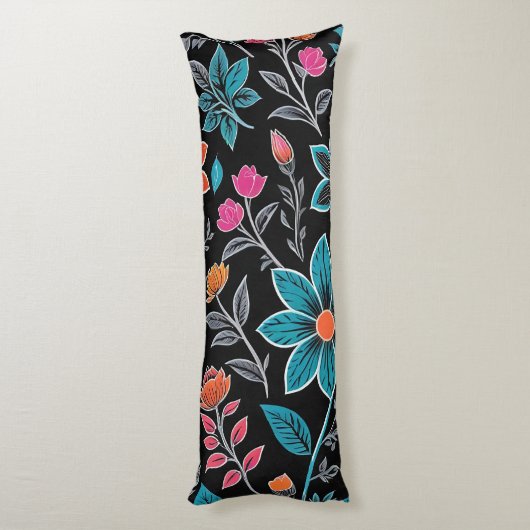 Coussins Longs Linoprint coloré motif floral (Dos (Vertical))