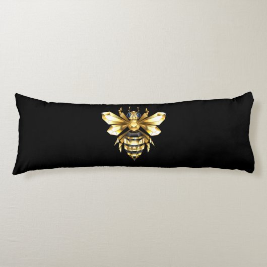 Coussins Longs Logo Faux Gold Foil Bee Polygonal sur Noir (Devant)