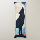 Coussins Longs Loup hurlant à la lune (Devant (Vertical))