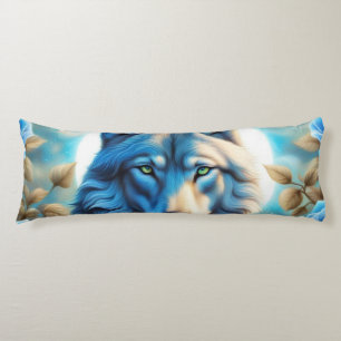 Coussins Longs Loup solitaire dans le jardin Rose bleu enchanté