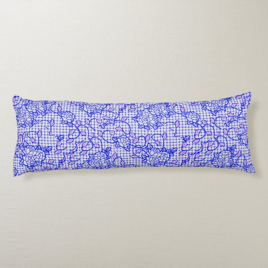 Coussins Longs Lumineuse filet bleu avec fleurs 02b Offwhite BG (Dos)
