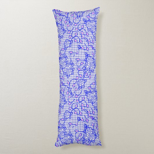 Coussins Longs Lumineuse filet bleu avec fleurs 02b Offwhite BG (Dos (Vertical))