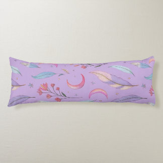 Coussins Longs Lunes, fleurs et plumes Pastel Purple