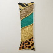 Coussins Longs Luxury Emerald & Gold Safari Leopard Zebra Glitter (Devant (Vertical))