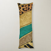 Coussins Longs Luxury Emerald & Gold Safari Leopard Zebra Glitter (Dos (Vertical))