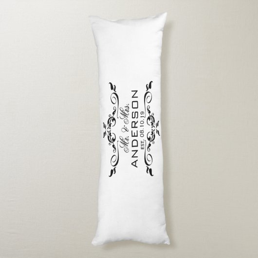 Coussins Longs M. & Mme Nom Mariage personnalisé Date Cadeau (Dos (Vertical))