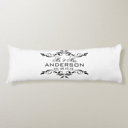 Coussins Longs M. & Mme Nom Mariage personnalisé Date Cadeau (Devant)