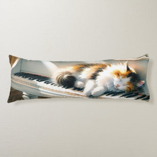 Coussins Longs Maison de Rêve au Piano Ensoleillé avec Chat Cotta