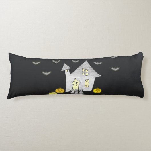 Coussins Longs Maison d'Halloween, Chats noirs, Chats, Chauves-so (Devant)