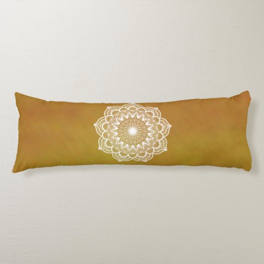 Coussins Longs Mandala blanc sur fond doré (Devant)