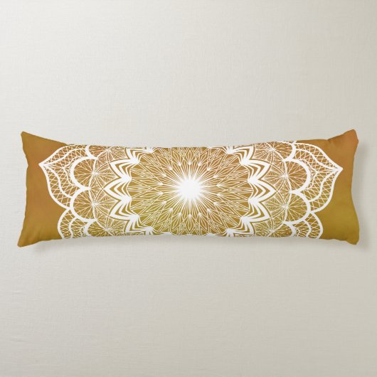 Coussins Longs Mandala blanc sur fond doré (Devant)