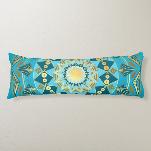 Coussins Longs Mandala bleu or sur fond bleu (Devant)
