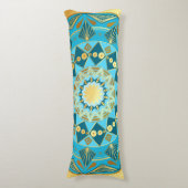 Coussins Longs Mandala bleu or sur fond or doux (Devant (Vertical))