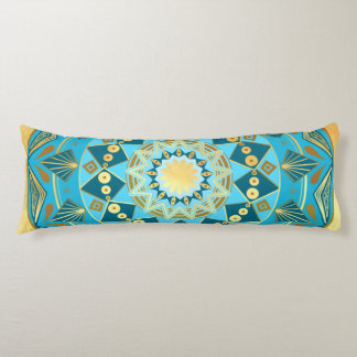 Coussins Longs Mandala bleu or sur fond or doux
